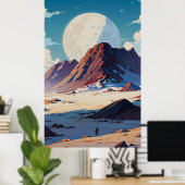 Astronaut verkent een uitgestrekte buitenaardse wo poster (Thuiskantoor)