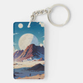 Astronaut verkent een uitgestrekte buitenaardse wo sleutelhanger (achterkant)