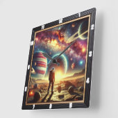 Astronaut verkent het levendige galactische landsc vierkante klok (Hoek)