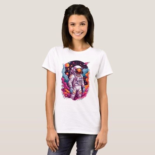 Astronaut verloren in sterrenstelsel t-shirt (Voorkant volledig)