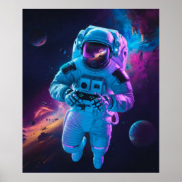 Astronaut Videospel Levendig Futuristisch Poster