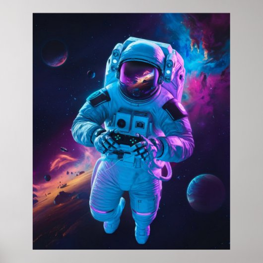 Astronaut Videospel Levendig Futuristisch Poster (Voorkant)