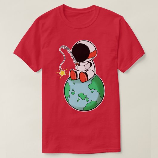 Astronaut Vist op Aardolie Premium T-shirt (Design voorkant)