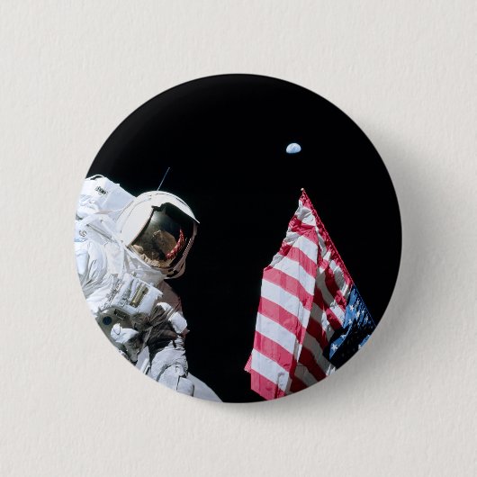 ASTRONAUT, VLAG EN AARDE VAN DE VS RONDE BUTTON 5,7 CM (Voorkant)