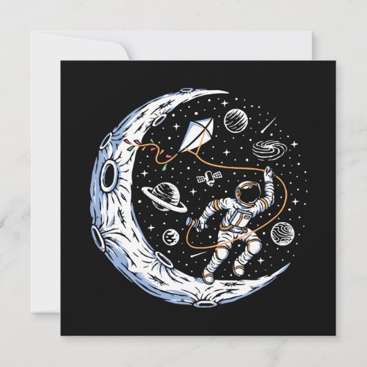 Astronaut vliegt met een vlieger op de maan (Achterkant)