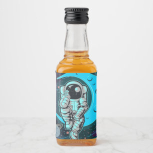 astronaut volledige kleur likeurfles etiket
