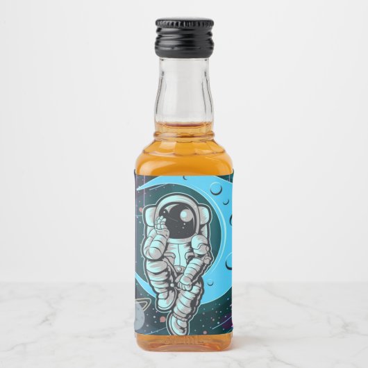 astronaut volledige kleur likeurfles etiket (Voorkant)