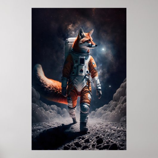 Astronaut Vos Kunstprint Grappig Dier Ruimtepak Poster (Voorkant)