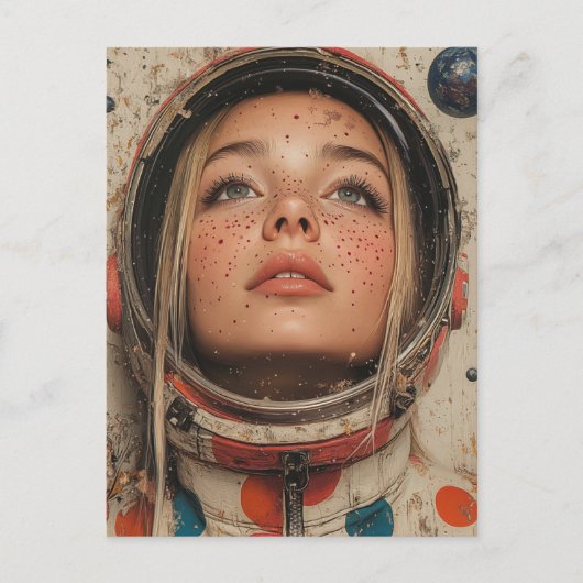 astronaut vrouw briefkaart (Voorkant)