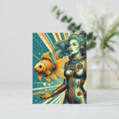 astronaut vrouw en goudvis briefkaart (Staand voorkant)