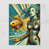 astronaut vrouw en goudvis briefkaart (Voorkant)