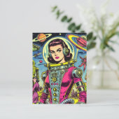 Astronaut vrouw  Sci-Fi Comics Briefkaart (Staand voorkant)