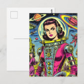 Astronaut vrouw  Sci-Fi Comics Briefkaart (Voorkant / Achterkant)