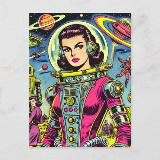 Astronaut vrouw  Sci-Fi Comics Briefkaart (Voorkant)