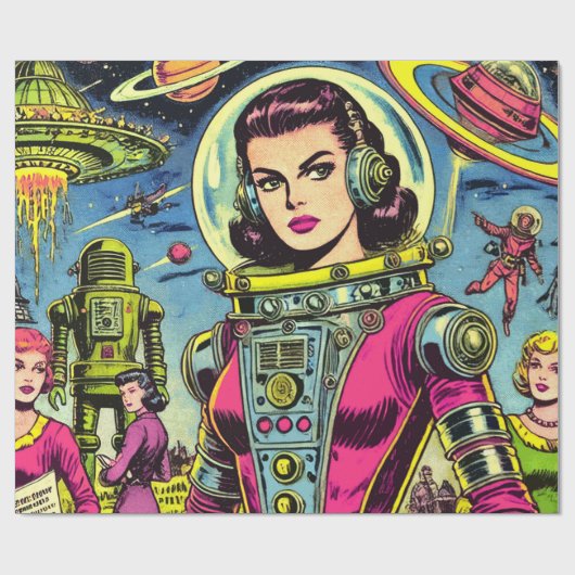 Astronaut vrouw  Sci-Fi Comics Cadeaupapier (Vlak)
