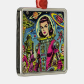 Astronaut vrouw Sci-Fi Comics Metalen Ornament (Rechts)