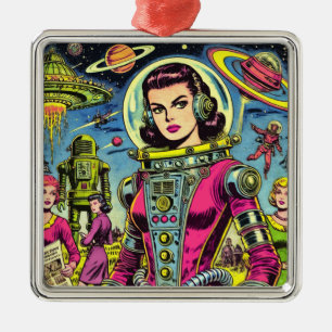 Astronaut vrouw Sci-Fi Comics Metalen Ornament