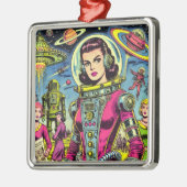 Astronaut vrouw Sci-Fi Comics Metalen Ornament (Links)