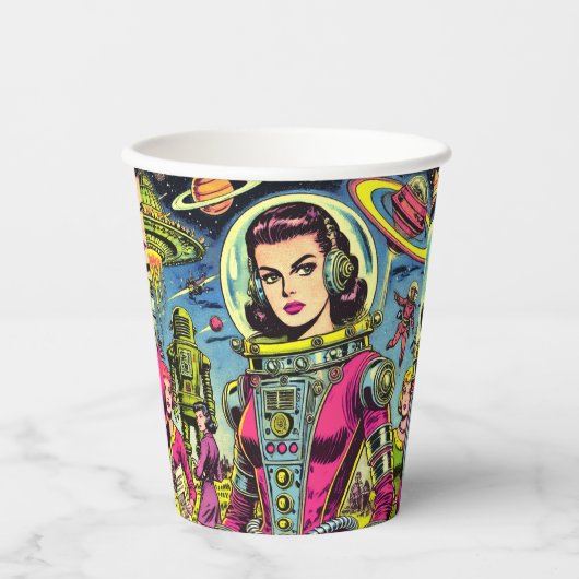 Astronaut vrouw Sci-Fi Comics Papieren Bekers (Voorkant)