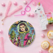 Astronaut vrouw  Sci-Fi Comics Papieren Bordje (Feest)