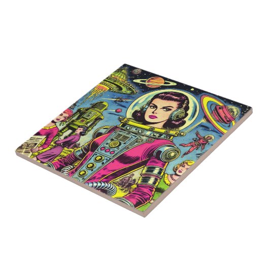 Astronaut vrouw  Sci-Fi Comics Tegeltje (Zijkant)