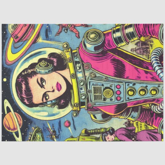 Astronaut vrouw Sci-Fi Comics Tissuepapier (Voorkant)