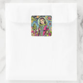 Astronaut vrouw  Sci-Fi Comics Vierkante Sticker (Tas)