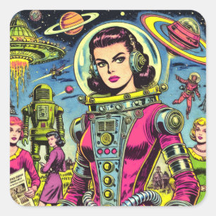 Astronaut vrouw Sci-Fi Comics Vierkante Sticker