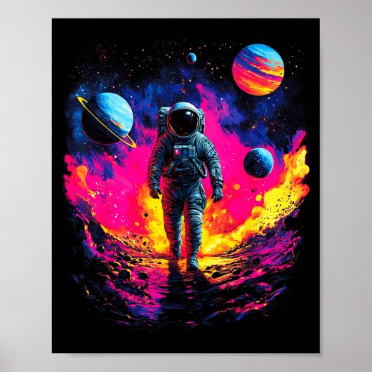 Astronaut Walking In Galaxy Outer Space Explorer S Poster (Voorkant)