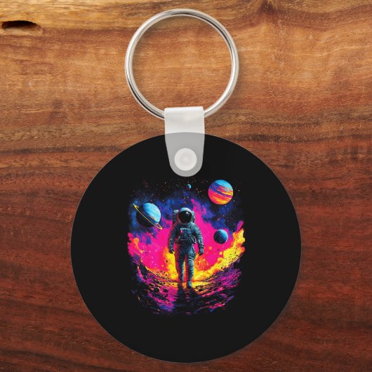 Astronaut Walking In Galaxy Outer Space Explorer S Sleutelhanger (Voorkant)
