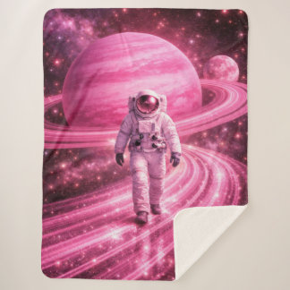 Astronaut Walking on Pink Rings Sherpa Deken