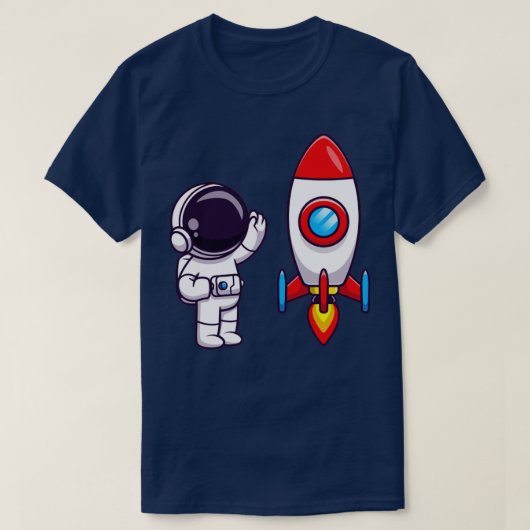 Astronaut Waving Hand to Rocket Cartoon T-shirt (Design voorkant)