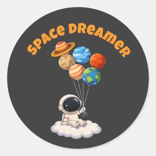 Astronaut With Planet Balloons Ronde Sticker (Voorkant)