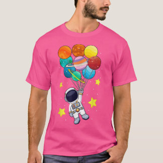 Astronaut With Planets Balloons Solar Space System T-shirt