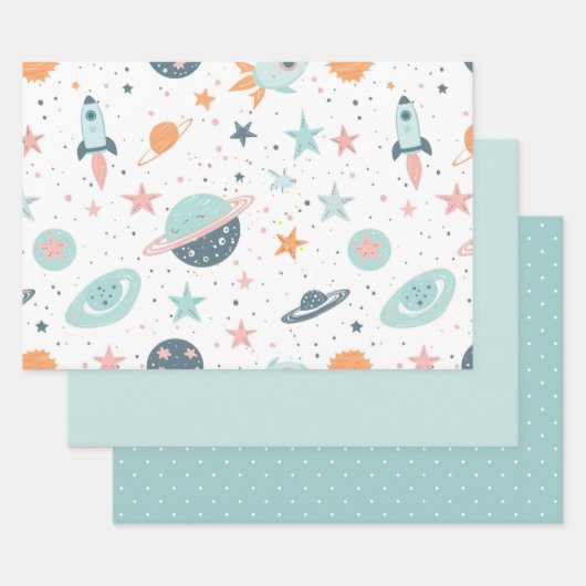 Astronaut Wrapping Paper Flat Sheet Set of 3 (Set)