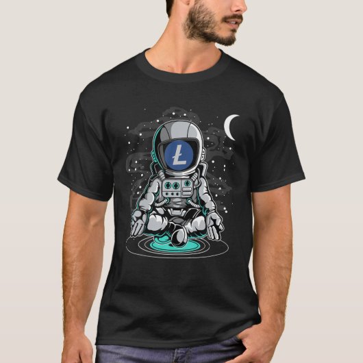 Astronaut Yoga litecoin LTC-munt naar de motorcryp T-shirt (Voorkant)