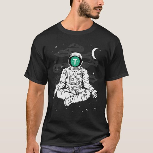 Astronaut Yoga Tether Usdt Coin To The Moon Crypto T-shirt (Voorkant)