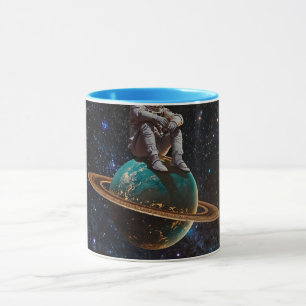 Astronaut zittend op Ringplaneet Galaxy Coffee M Mok