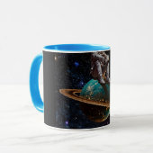 Astronaut zittend op Ringplaneet Galaxy Coffee M Mok (Voorkant links)