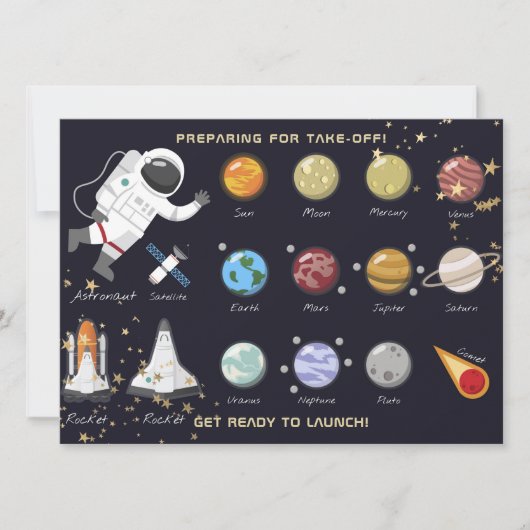 Astronaut Zonnestelsel Kinder Monogram Birthday Kaart (Voorkant)