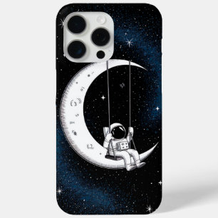 Astronaut zwaait op de maan in een sterrenhemel iPhone 15 pro max hoesje