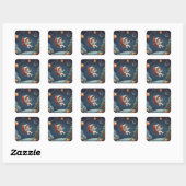 Astronaut zweeft rond kerstboom vierkante sticker (Vel)