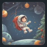 Astronaut zweeft rond kerstboom vierkante sticker<br><div class="desc">Voeg een vleugje kosmische charme toe aan uw vakantiedecoraties met onze Astronaut Drijvende Rond Kerstboom Vierkante Sticker. Deze grillige sticker toont een fantasierijke afbeelding van een astronaut die vrolijk in de ruimte rond een kerstboom zweeft. Deze sticker is ideaal voor het afdichten van enveloppen, het versieren van geschenken of het...</div>