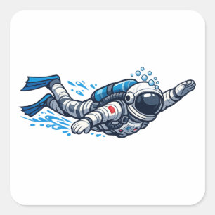 Astronaut Zwemt Vierkante Sticker