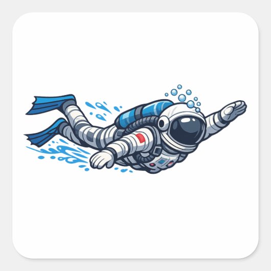 Astronaut Zwemt Vierkante Sticker (Voorkant)