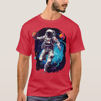 Astronauten die basketbal spelen in de ruimte t-shirt