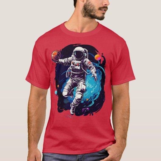 Astronauten die basketbal spelen in de ruimte t-shirt (Voorkant)