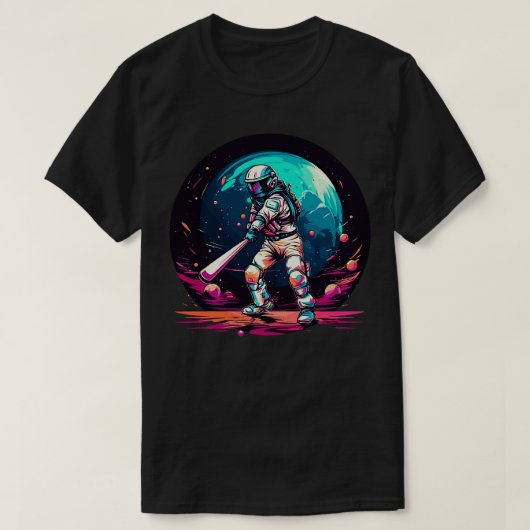 Astronauten die honkbal spelen in de ruimte t-shirt (Design voorkant)