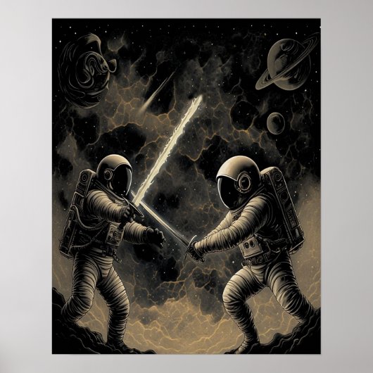 Astronauten Dueling Poster - Space Battle Wall Art (Voorkant)