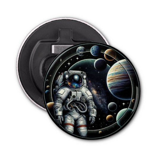 astronauten en planeten button flesopener (Voorkant)